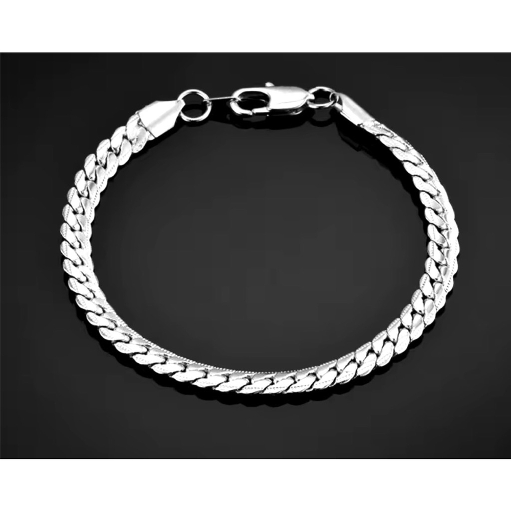 NEW Flat‎ Figaro Chain Bracelet | White Gold Plated 925 Sterling Silver
